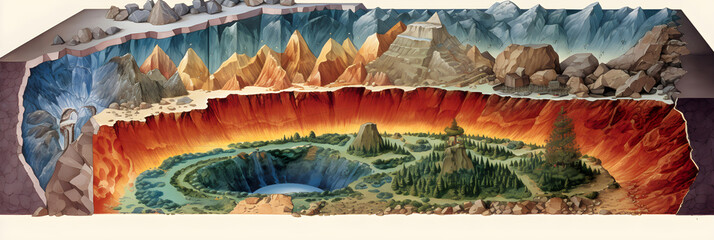 Vivid Illustration of Earth's Geological Layers: From Crust to Inner Core - obrazy, fototapety, plakaty