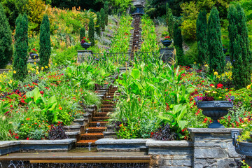 Fototapeta na wymiar Italian flower water stairs on the island of flowers Mainau on Lake Constance, Germany