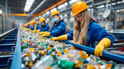 Witness the precision of team sorting litter on an automatic line at a modern facility