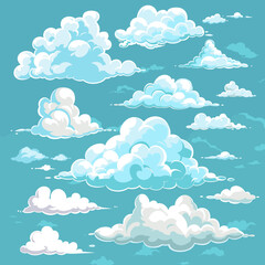 Cartoon cloud set. Clouds isolated on blue sky panorama vector collection, vector graphic