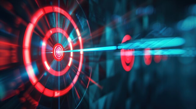 Futuristic Red Target Data Visualization with Digital Laser