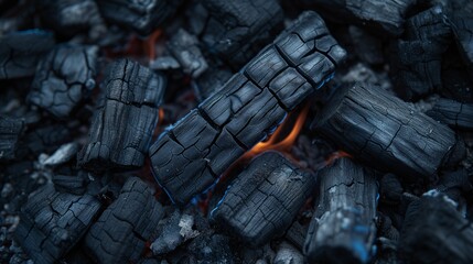 Smoldering charcoal with glowing embers close-up for grilling - Powered by Adobe