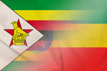 Zimbabwe and Ethiopia national flag transborder negotiation ETH ZWE - obrazy, fototapety, plakaty