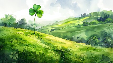 st patricks day image, beautiful green landscape with clover - obrazy, fototapety, plakaty