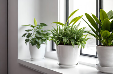 Indoor plants in pots complement the interior of the apartment, landscaping, plant growing and minimalist style