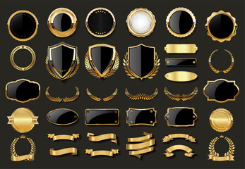 Collection of golden badge vector illustration  - 740311530