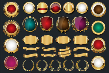 Collection of golden badge vector illustration  - 740311596