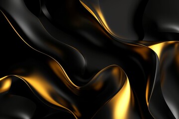 abstract image featuring fluid-like golden lines flowing across a silky black background, creating a luxurious and dynamic feel.