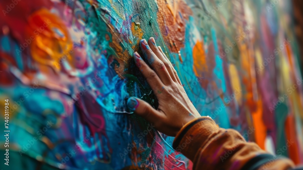 Poster a solitary figure leaves a lasting impression on the blank canvas of a wall, their hand imbuing the 