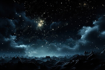 Fototapeta premium Sprawling night sky is filled with countless twinkling stars and fluffy clouds, creating a mesmerizing cosmic display