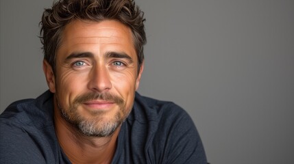 Obraz premium Confident mature man smiling in casual wear, studio portrait