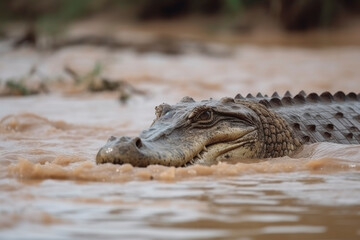Obraz premium Close-Up of Crocodile Lurking in Water