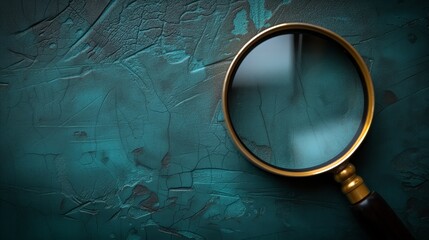 Magnifying glass on textured blue background for conceptual themes