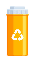 An orange plastic pill bottle with a recycling symbol in flat vector illustration style, representing Plastic #5 (PP, or Polypropylene) and the concept of plastic recycling