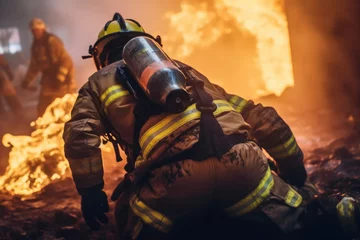 Tuinposter Firefighter Battling Intense Blaze © spyrakot