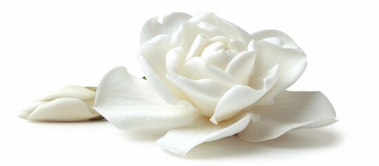 Elegant white rose flower isolated on plain white background for floral design and decoration