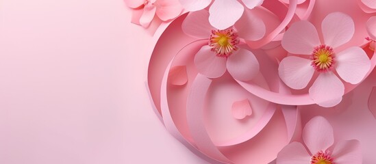 Fototapeta na wymiar flowers visible through cut pink paper in shape of figure