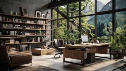 A Room With a Desk, Chair, Bookshelf, and Window