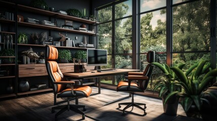 A Room With a Desk, Chair, Bookshelf, and Window