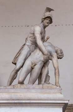 Marble statue of Menelaus supporting the body of Patroclus, in the Loggia dei Lanzi, Florence, Italy