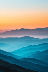 Fototapeta premium Gentle hills under gradient sunrise, warm tones above and cool blues blanketing slopes