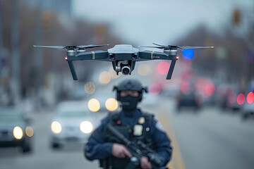 Policías controlando el tráfico con drones