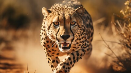 Cheetah Running in the Wild Through the Brush