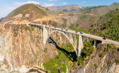 Panoramic Drone view Of Bixby Bridge, Big Sur, California.
