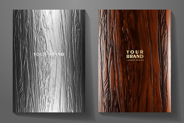 Elegant vector wood texture set with tree bark for cover design. Modern textured 3d background collection for invitation, brochure, booklet, flyer, note book, menu. Luxury premium render background. - obrazy, fototapety, plakaty