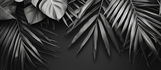A photograph showcasing the striking contrast of betel palm leaves, forming a captivating black and white backdrop.