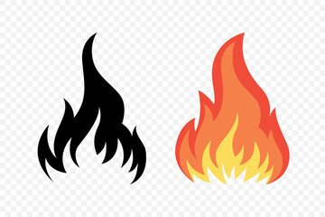 Flat Vector Fire Flame Icon Set. Campfire Shape Sign, Isolated. Bonfire Vector Illustration for Outdoor, Adventure, and Nature Concept