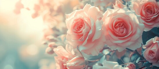 Elegant bouquet of delicate and fragrant pink roses in a vintage vase - obrazy, fototapety, plakaty