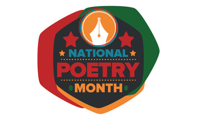National Poetry Month in April. Poster with handwritten lettering. Poetry Festival in the United States and Canada. Literary events and celebration. Greeting card, invitation, banner or background