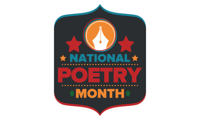 National Poetry Month in April. Poster with handwritten lettering. Poetry Festival in the United States and Canada. Literary events and celebration. Greeting card, invitation, banner or background