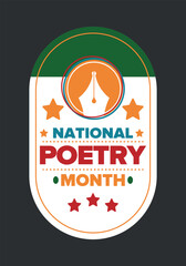 National Poetry Month in April. Poster with handwritten lettering. Poetry Festival in the United States and Canada. Literary events and celebration. Greeting card, invitation, banner or background