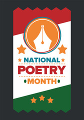 National Poetry Month in April. Poster with handwritten lettering. Poetry Festival in the United States and Canada. Literary events and celebration. Greeting card, invitation, banner or background