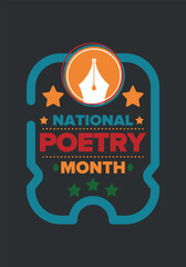 National Poetry Month in April. Poster with handwritten lettering. Poetry Festival in the United States and Canada. Literary events and celebration. Greeting card, invitation, banner or background