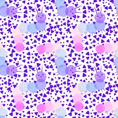 Cartoon animals seamless watercolor caterpillars pattern for wrapping paper and fabrics and linens and kids clothes