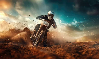 Fotobehang Motocross MX Rider riding on a dirt track © piai