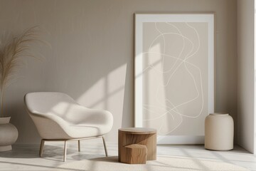 White abstract line art minimalist design