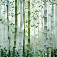 watercolor of White bamboo forest tranquil scene