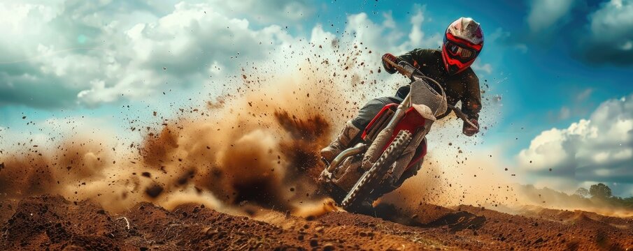Motocross MX Rider riding on a dirt track