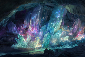 Crystal Labyrinth: Illuminated Underground Chamber