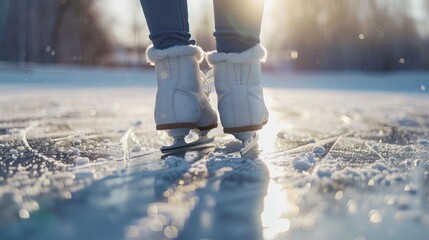Clean white ice skating rink winter sport - obrazy, fototapety, plakaty