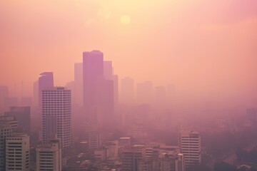 Fototapeta na wymiar Crop Burning, Urban Smog: Environmental Pollution with Modern Skyscrapers in Cityscape