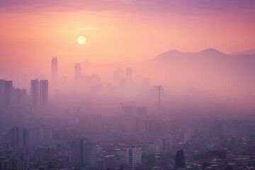 Fototapeta premium Urban Smog, Air Pollution from Agricultural Burning and Modern Skyscrapers