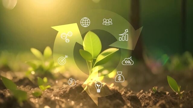 Circular economy concept for future business growth and environmental sustainability and reduce pollution for future business and environmental growth.4k corporate video. Generative AI