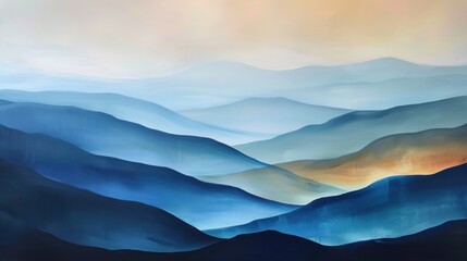 Minimalist mountain landscape calming rhythms dawns early light,watercolor style - obrazy, fototapety, plakaty