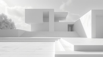 Minimalist white architectural structure sharp lines
