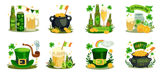 Set of St Patricks day celebration illustrations.